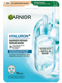 Garnier HYALURON+ textilná pleťová maska na obnovu kožnej bariéry s kyselinou hyalurónovou