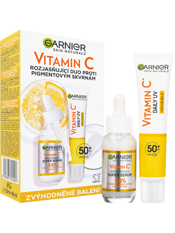 Duopack Rozjasňujúce supersérum s vitamínom C a Vitamin C denný rozjasňujúci UV fluid SPF 50+ invisible