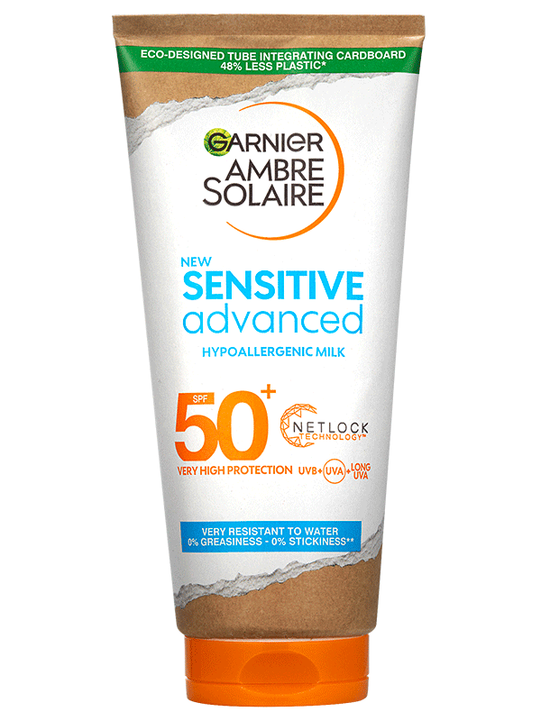 Garnier Ambre Solaire Sensitive Advanced opaľovacie mlieko, veľmi vysoká ochrana svetlá citlivá pokožka, SPF 50+, 175 ml