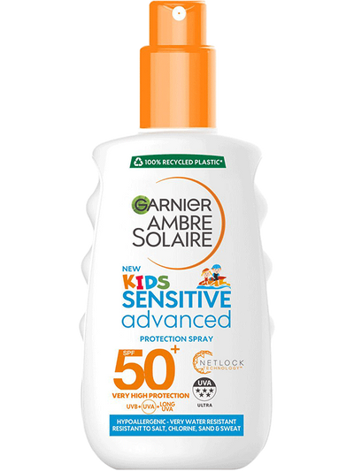Garnier Ambre Solaire ochranný sprej proti UV žiareniu s veľmi vysokou ochranou SPF50+ na citlivú detskú pokožku, 150 ml