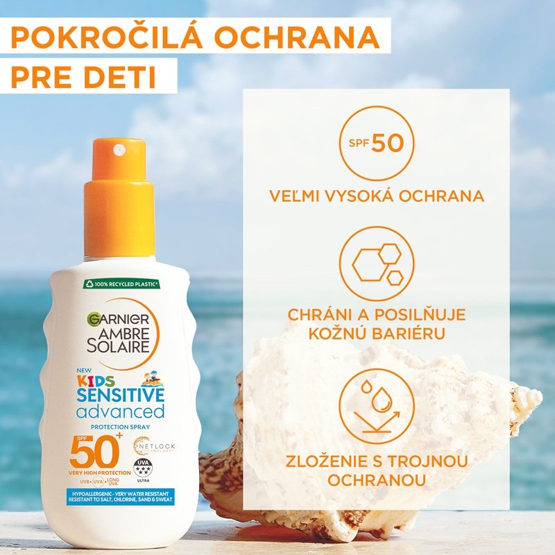 Garnier Ambre Solaire ochranný sprej proti UV žiareniu s veľmi vysokou ochranou SPF50+ na citlivú detskú pokožku, 150 ml - 4